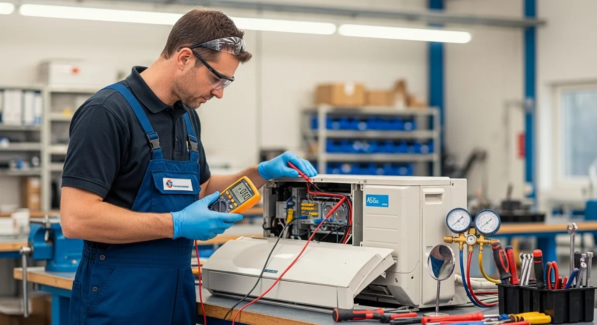 Một gia đình đang vui vẻ tận hưởng không khí mát mẻ từ máy lạnh lướt 95-99% đã được lắp đặt